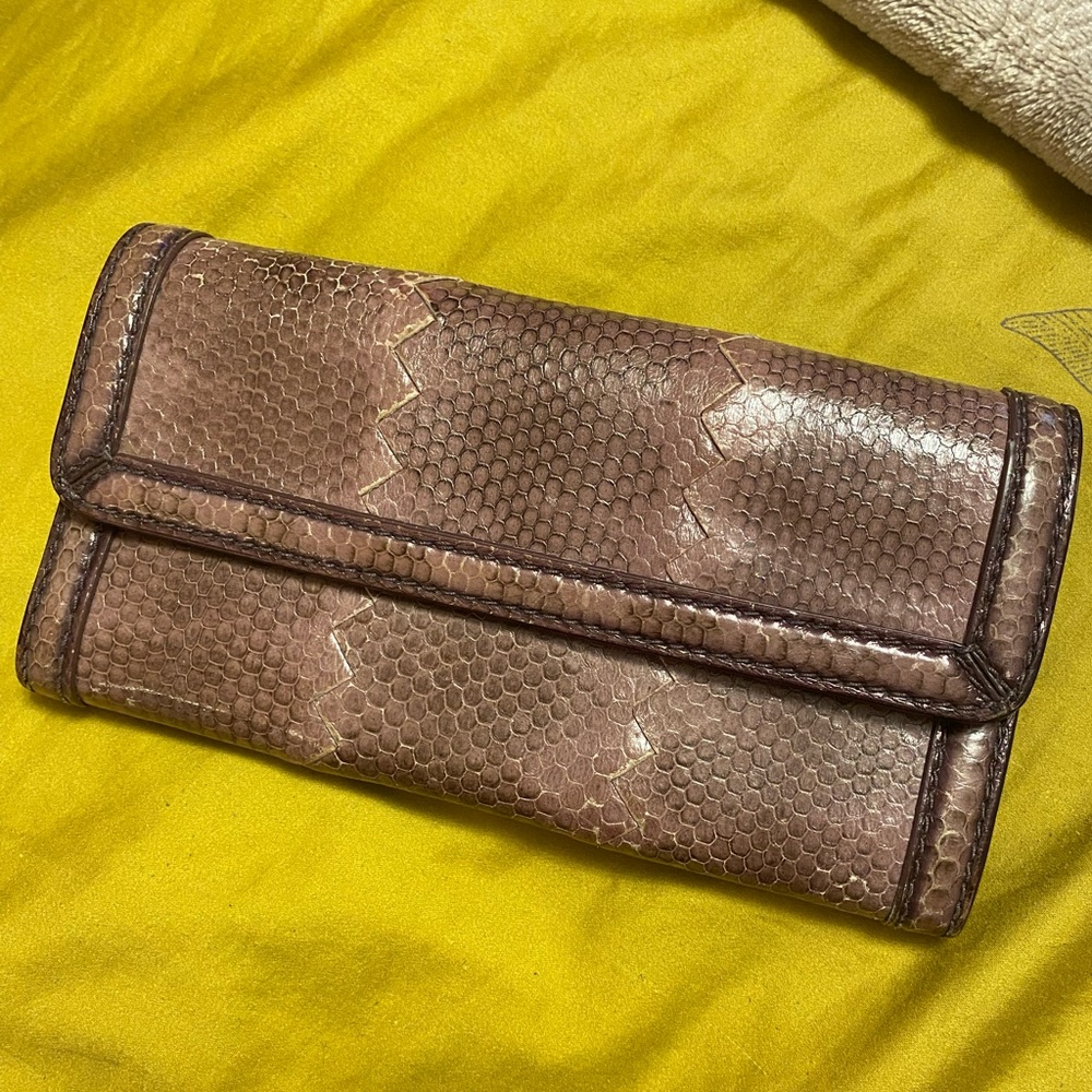 Bottega Veneta Mauve pink python flap continental Wallet